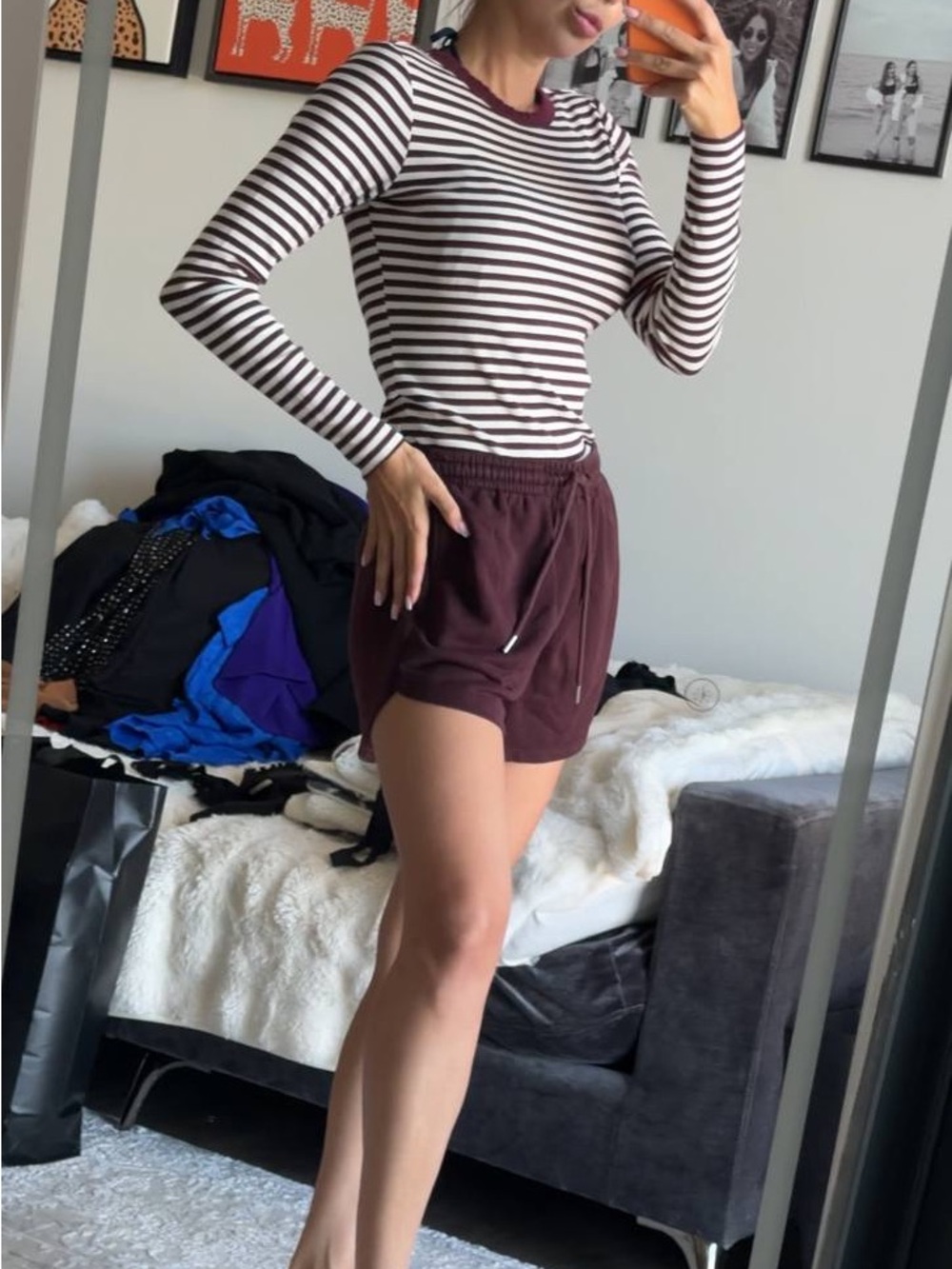 H&M Maroon/Burgundy Drawstring Shorts